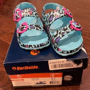 North side aqua and pink sandals
